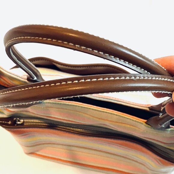 GAP multi color canvas tote bag purse pink orange yellow leather handles - Picture 8 of 9